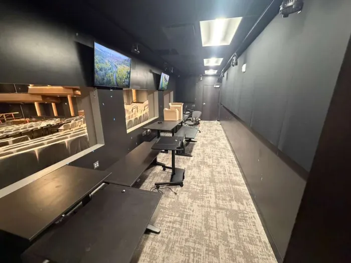 AV control booth overlooking the screening room