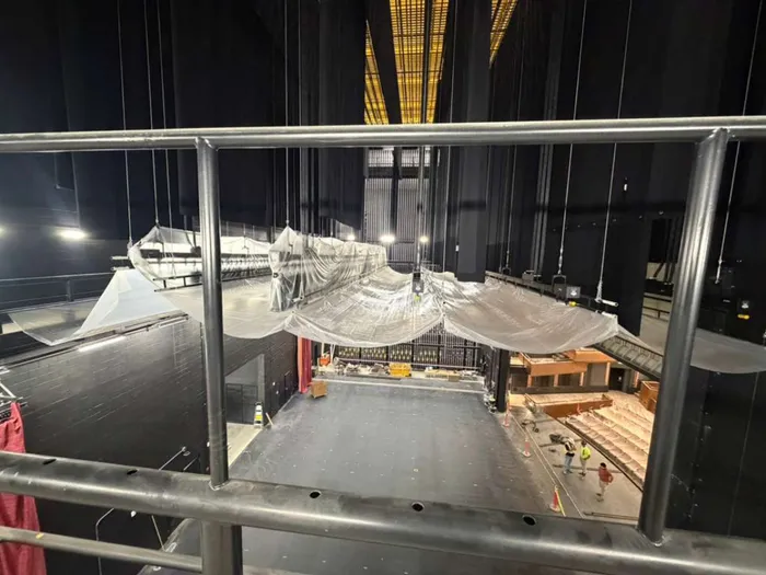 View down onto the stage from a rigging catwalk